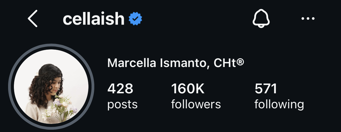 Profil Instagram terverifikasi Marcella Ismanto, @cellaish, dengan 160K followers